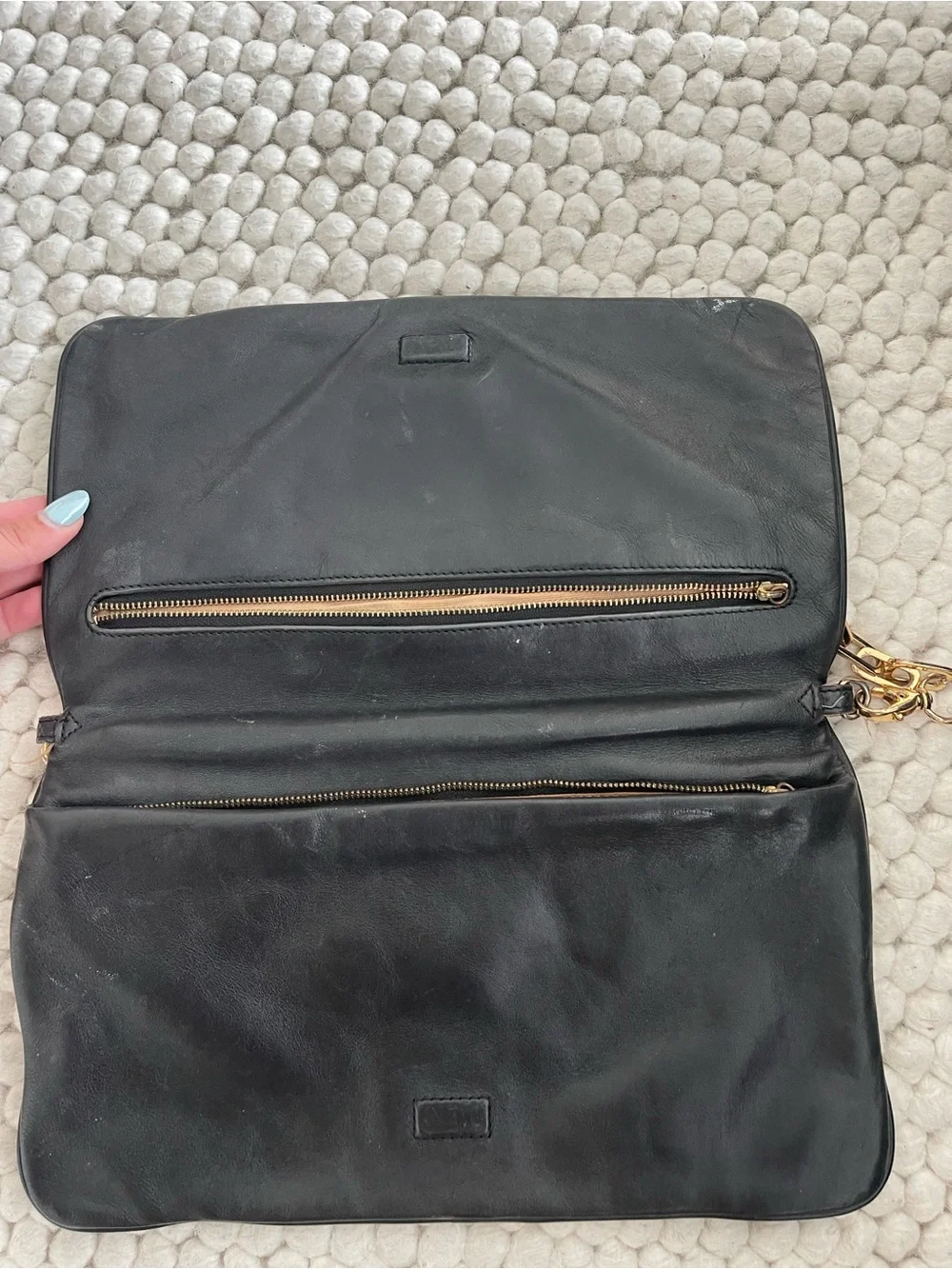 Tory Burch Black Leather Shoulder Bag with Gold Logo Medallion
